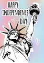 Sketch style vector illustration with Statue of Liberty for 4th of July. Happy Independence Day celebration Royalty Free Stock Photo