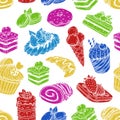 Sketch of sweets and bakery in seamless pattern