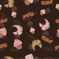 Sketch sweets dessert seamless pattern with Royalty Free Stock Photo