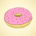 Sketch tasty donut in vintage style