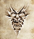 Sketch of tattoo art, monster agressive mask