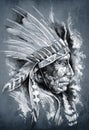 Sketch of tattoo art, native american indian Royalty Free Stock Photo