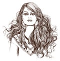 Sketch of tattoo art, portret of lovely American Indian girl. Royalty Free Stock Photo