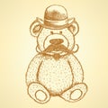 Sketch Teddy bear in hat with mustache, background