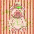 Sketch Teddy bear in hat with mustache, vector background