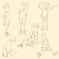 Sketch teen boy in various poses and emotions