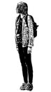 Sketch of teen student with backpack standing and looking