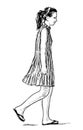 Sketch of teenage girl in beach slippers walking on summer day