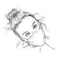 Sketch of teenage girl portrait in medical face mask