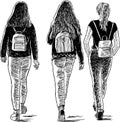 Sketch of the teens girls walking down the street