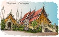 Sketch of Thai temple asia style in Chiangmai, Wat Mahawan