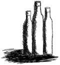 Sketch of three bottles in black and white isolated