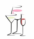 Sketch of three cocktail glasses Royalty Free Stock Photo