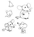 A sketch of three mouse side view, one mouse rear view and a hat. Graphic. Royalty Free Stock Photo