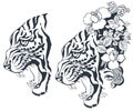 Sketch of tiger and girl tattoo. Illustration for internet and mobile website