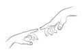 Sketch touching hands. Black and white. Vector illustration
