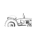 Sketch of tractor. Cartoon farm logo. Agricultural symbol