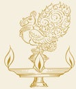 Sketch of Traditional Bird Shape design top of the Metal Oil Lamp or Nilavilakku Royalty Free Stock Photo