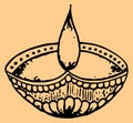 Sketch of Traditional Handmade Diya or Oil Lamp Outline Editable Illustration
