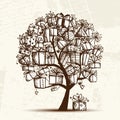 Sketch tree with gift boxes for your design Royalty Free Stock Photo