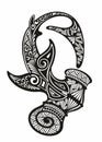 Sketch tribal shark tattooon white background. Vector drawing hammerhead shark. shark logo