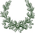 Sketch of triumphal laurel wreath with ribbon