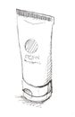 Sketch of Tube of cosmetic hand cream standing vertically on a w