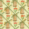 Sketch tulip and windmill, vector seamless pattern Royalty Free Stock Photo