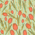 Sketch tulips, vintage seamless pattern Royalty Free Stock Photo