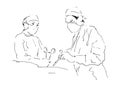 Sketch two doctors operating