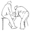 Sketch of two elderly men talking to each other
