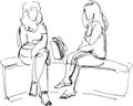 Sketch of two friends sitting on bench Royalty Free Stock Photo