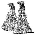 Sketch of two noble ladies in luxury costumes of 18th century