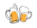 Sketch of two toasting beer mugs. Cheers. Clinking glass tankards. Hand drawn vector illustration. Royalty Free Stock Photo