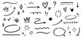 Doodle underline, emphasis, line shape set. Hand drawn swirl swoosh, love, speech bubble, underline element