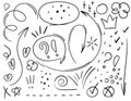 Sketch underlining, accent, arrow shape set. Hand drawn brush stroke, speech bubble, underline, glitter element, stars, heart, Royalty Free Stock Photo