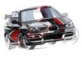 Sketch urban youth car in a sporty style with a powerful high-speed motor. Royalty Free Stock Photo