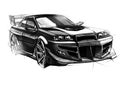 Sketch urban youth car in a sporty style with a powerful high-speed motor. Royalty Free Stock Photo