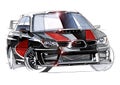 Sketch urban youth car in a sporty style with a powerful high-speed motor. Royalty Free Stock Photo