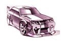 Sketch urban youth car in a sporty style with a powerful high-speed motor.