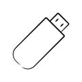 Sketch of USB flash drives isolated. Contour technologies. Linear office facility. Pencil drawing of object