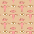 Sketch uterus and lips in vintage style