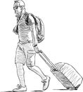 Sketch of a vacationer with luggage