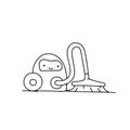 Sketch. Vacuum robot cleaner character. Illustration hand-drawn. Tidy up cleaning. Smart House.