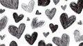 Sketch of various black and white hearts in different sizes and styles Royalty Free Stock Photo