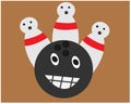 Sketch vector bowling skittles ball gray background orange