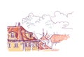 Sketch vector illustration european view prague roofs