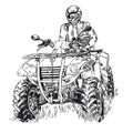 Sketch vector illustration, quad bike silhouette, ATV logo design on a white background Royalty Free Stock Photo