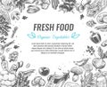 Sketch vegetables. Organic vegetable foods poster, vintage hand drawn vegan products brochures, banner, farmer market