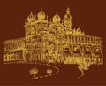 Sketch of Very Famous Mysore Palace Outline Editable Illustration